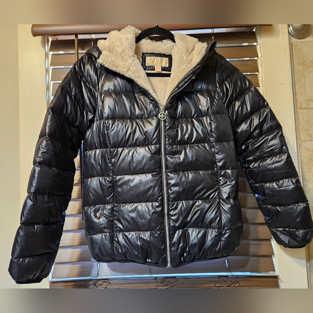 Womens Black Michael Kors Fur Lined Puffer Coat